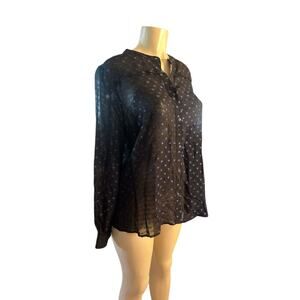 Women M Just Female Derek Shirt Iris Blue Black Polka Dot Button Blouse Top